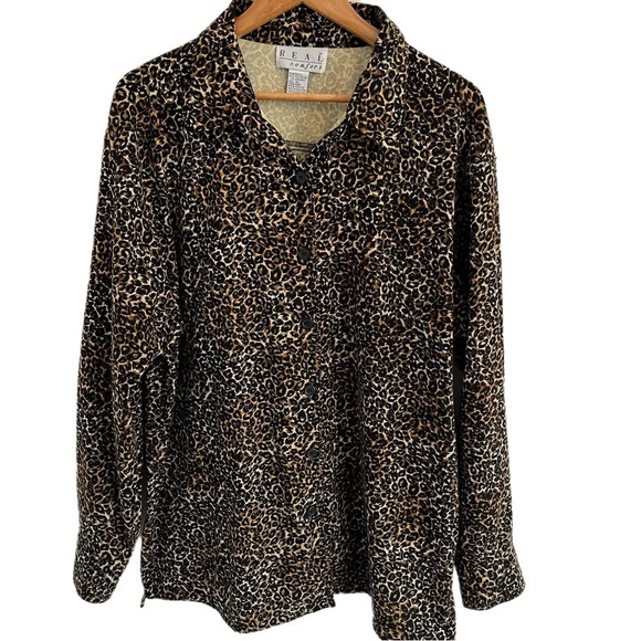 VTG Women’s Button Down Blouse XL Leopard Print Long Sleeve Animal Career Top - Picture 1 of 14